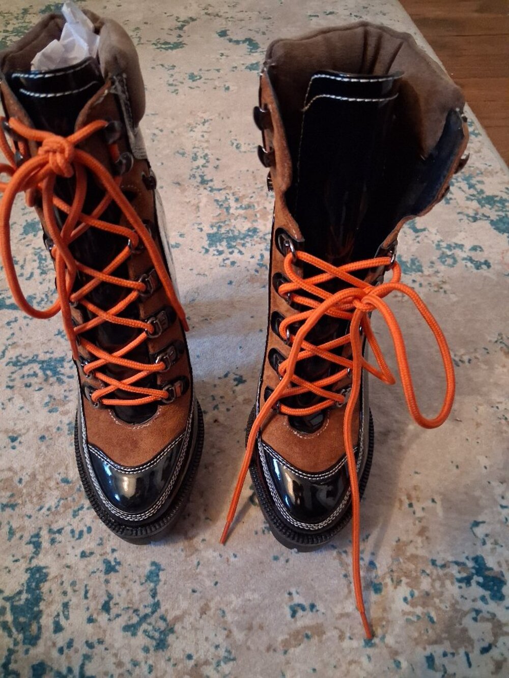 Patent leather chunky heel boots
